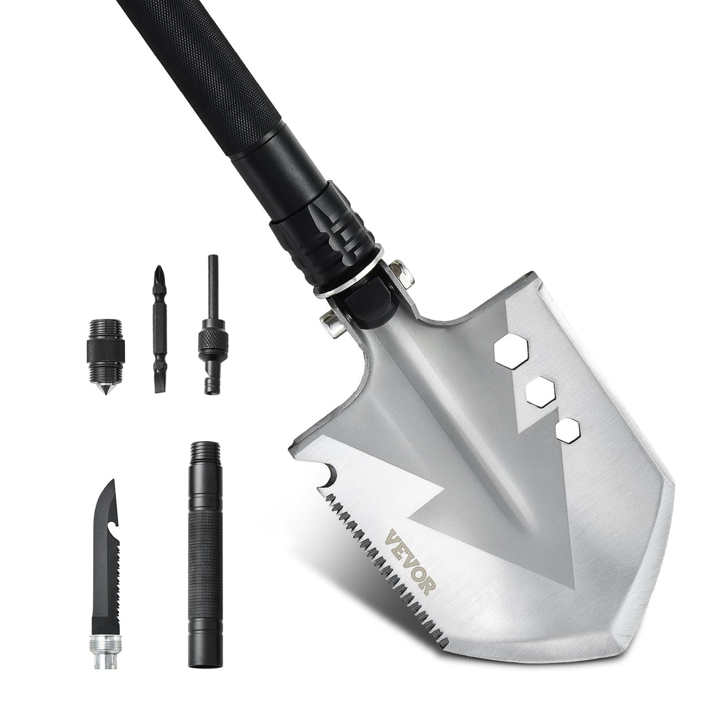 Överlevnadsspade, 8 i 1 campingspade hopfällbar multiverktyg, militärklassad bärbar kompakt taktisk spade, multifunktionell för terrängkörning, camping, vandring, utomhus, överlevnad och nödsituationer