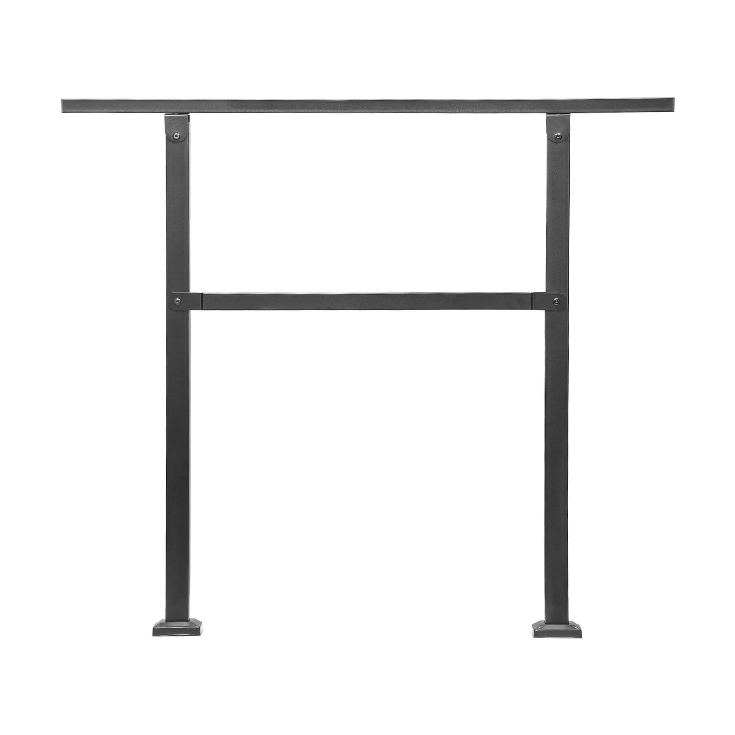 Utomhusräcken för trappor, Trappräckessats för 2–3 steg, Svart fyrkantigt rör med horisontell stång, Stödräcken i kolstål för seniorer, Betong- och altantrappor, Enkel installation