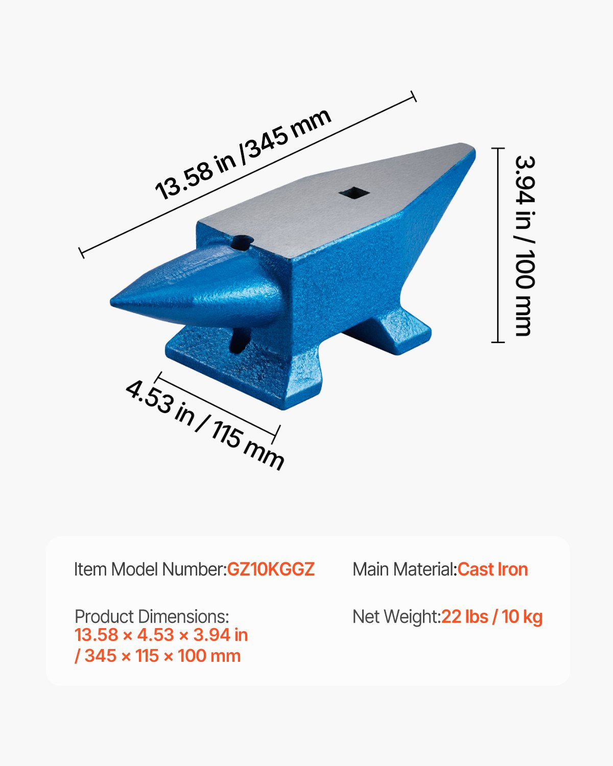 Städ med enstaka horn 22 pund stålstäd smed till salu smide stålverktyg med runt och fyrkantigt hål och utrustning städ robust smed juvelerare hållbart och robust metallsmedsverktyg