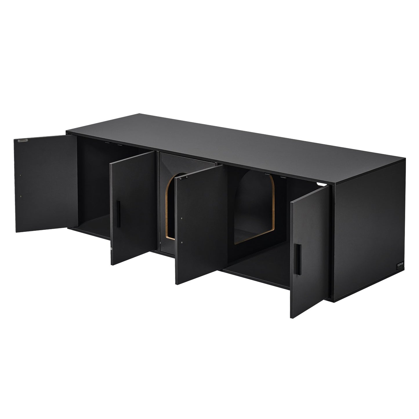 Kattlåda för 2 katter, 147 cm dolda kattmöbler, dubbelrum stort katttoalettskåp, inomhus trähus för husdjur, TV-bänk, sidobord, passar de flesta i kattlådan, svart