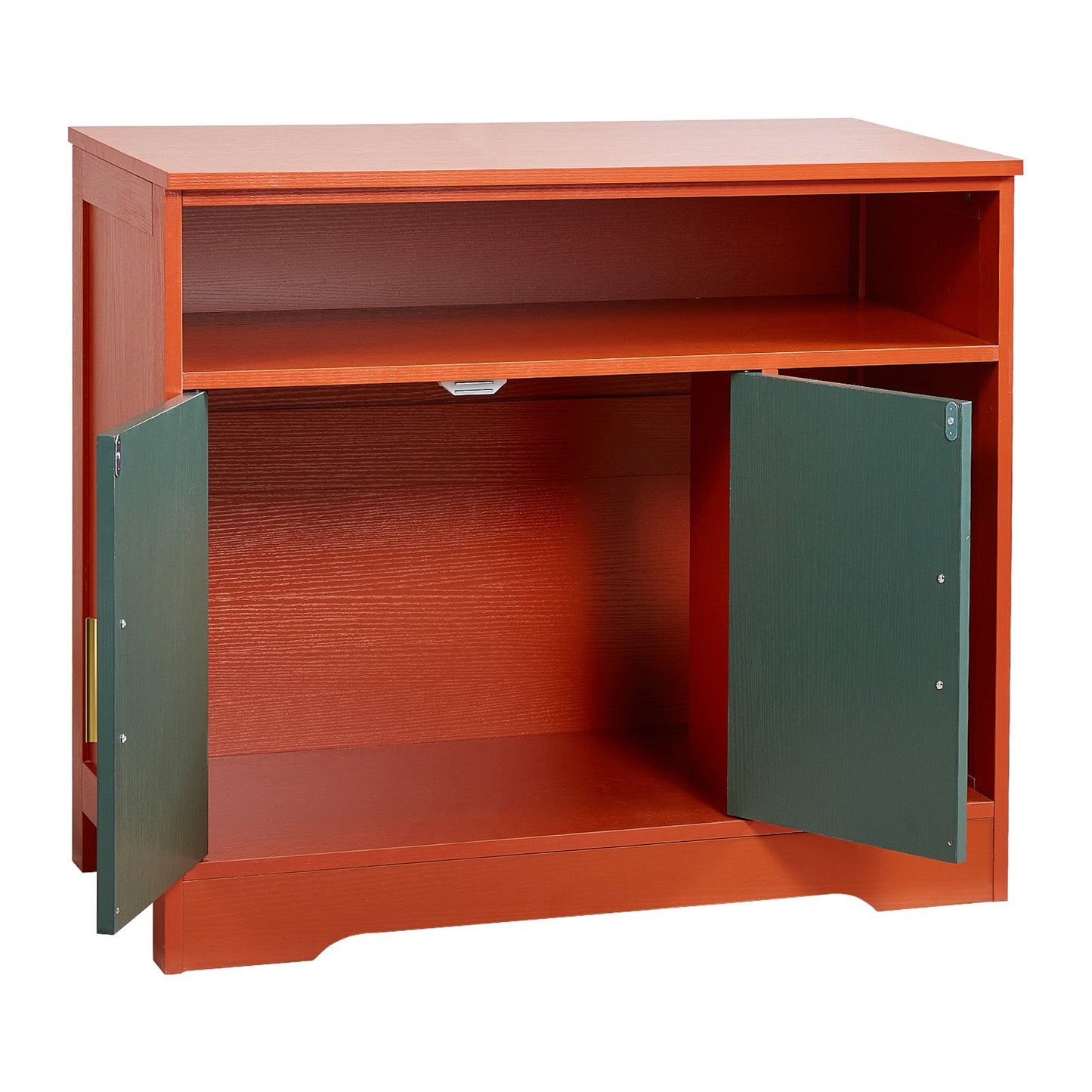 Kattlåda, 79,2 cm dold kattlåda med hylla och förvaring, modernt inomhusbadrum för katter, sidobord i trä för katthus, passar de flesta kattlådor, röd och grön