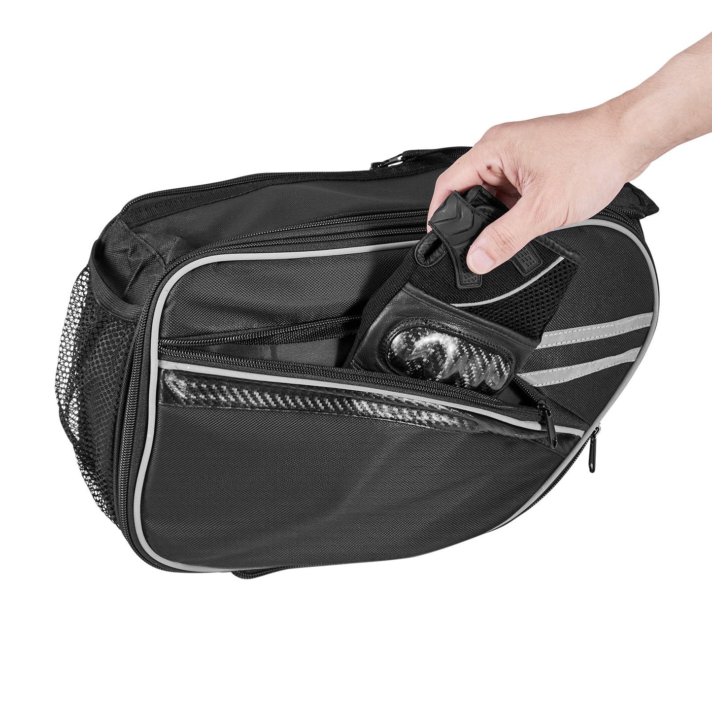 Motorcykelsadelväska, 30 L (15 L x 2) Stor sidosadelväska med vattentätt regnskydd och remmar, Kompatibel med de flesta motorcyklar, Förvaringsväska för utomhussporter och motorcykel, Svart