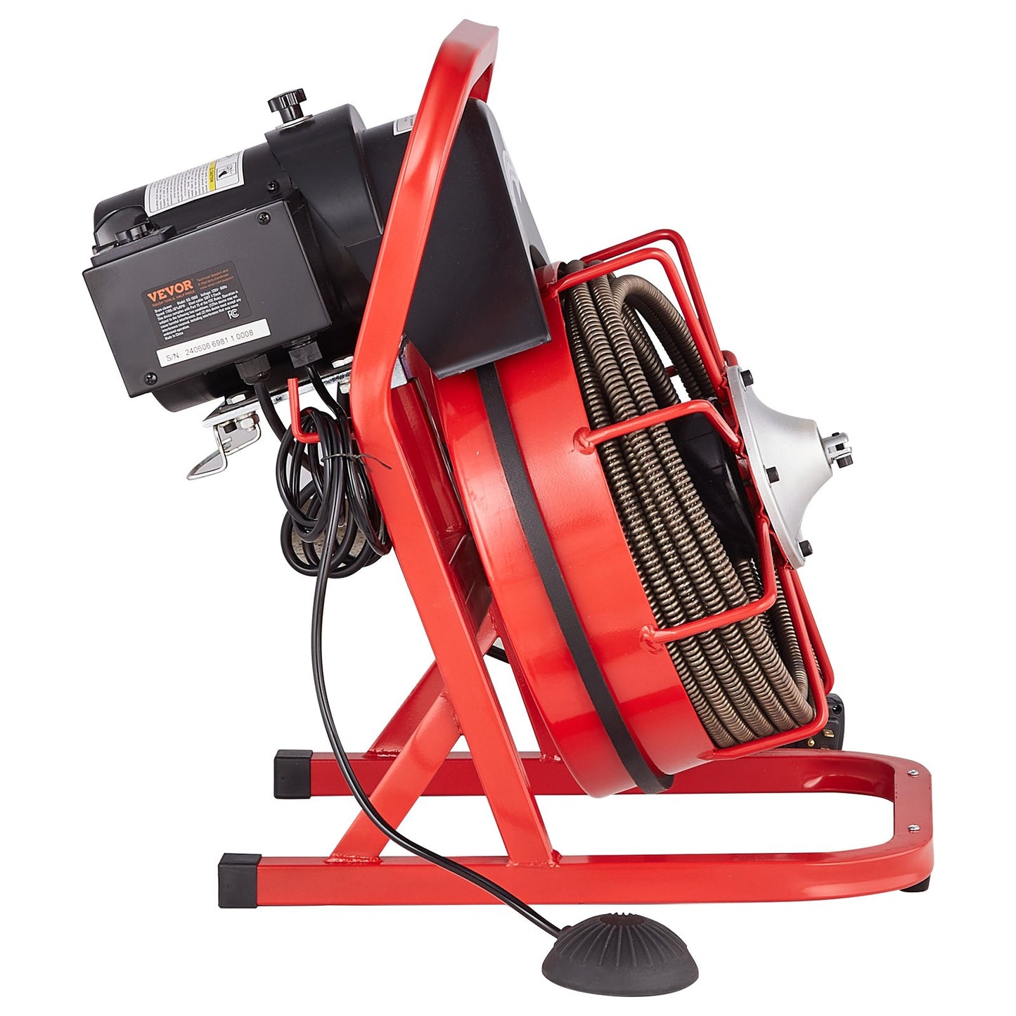 Avloppsrensningsmaskin 15,5 m x 1,25 m, manuell matning av avloppsborr, 250 W elektrisk avloppsrensningsmaskin med 4 skärare och luftaktiverad fotpedal för rör på 5,5 till 10 cm