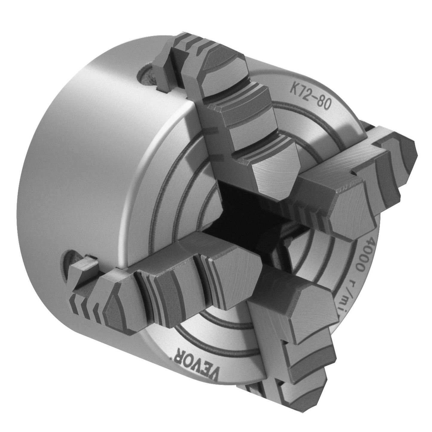 4-käftschuck, 80 mm (3 tum), 4-käftschuck, 5-80 mm (0,1-3,15 tum) spännområde med T-nyckelfästskruvar, vändbara käftar, HT300-material, invändig utvändig för trä- och metallsvarv