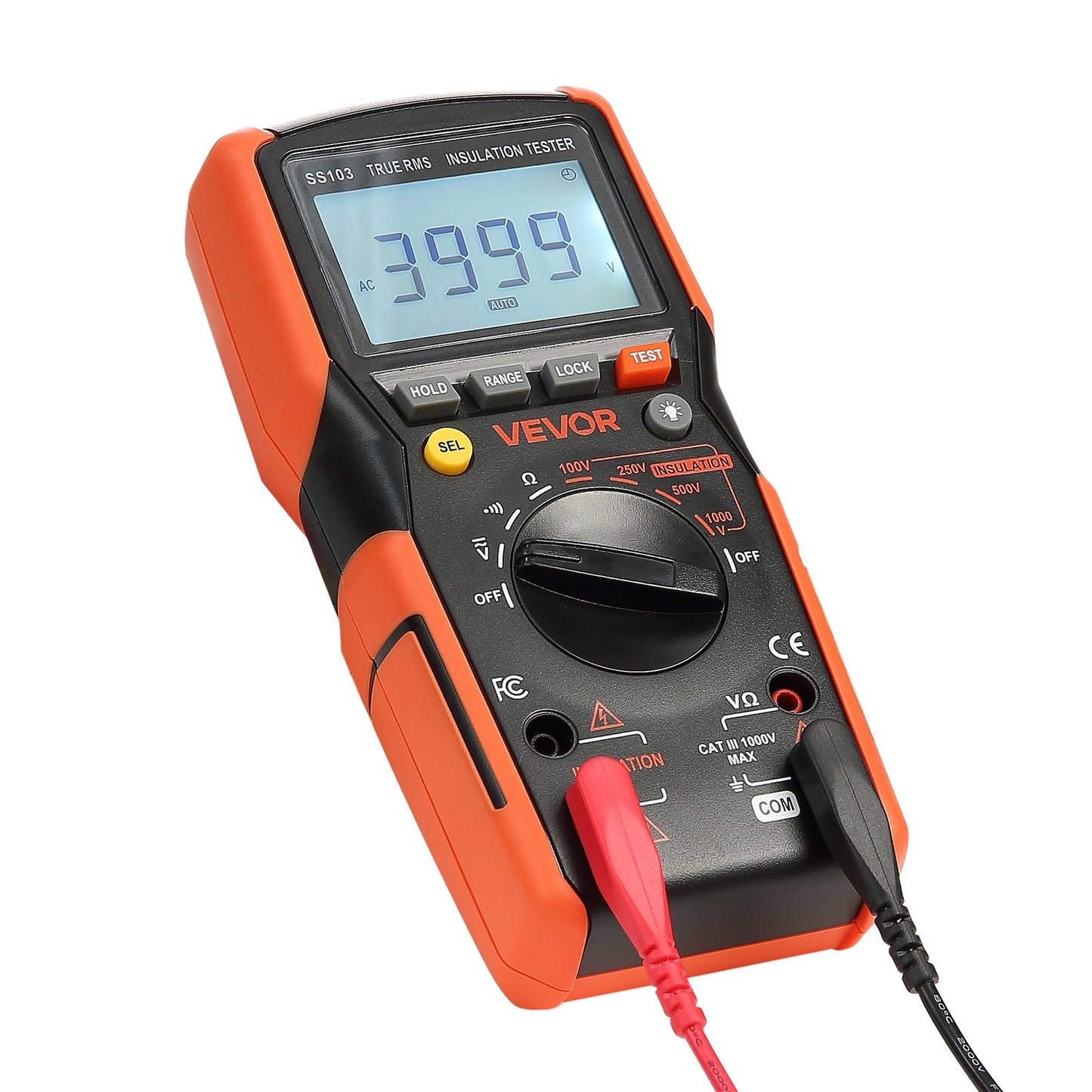 Digital multimeter, 4000-siffrig TRMS voltmeter ohmmeter, 1000V AC/DC spänningstestare med omkopplingsbart automatiskt/manuellt område för spänning, resistans och kontinuitetsmätning