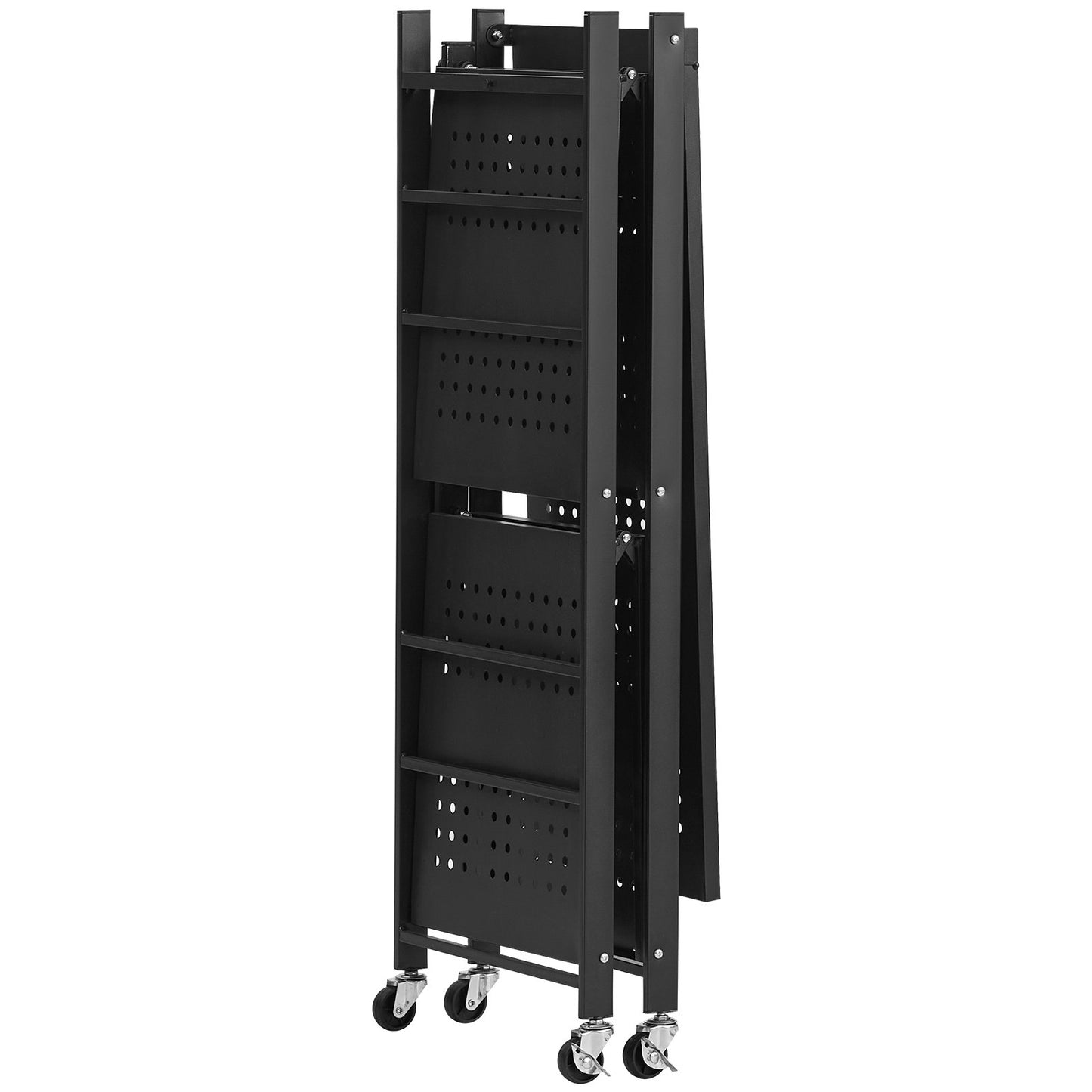 Hopfällbar förvaringshylla i 3 våningar, 30B x 13D x 36H tum, hopfällbar metallhylla, organiseringshylla utan montering med 5 hjul och 4 krokar för skafferi, kök, garage, källare, svart