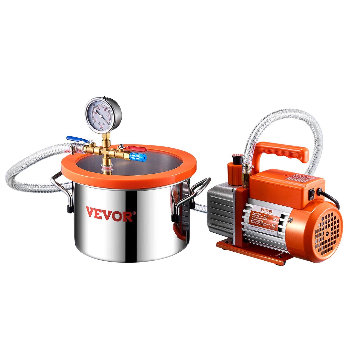 5,7 l (1,5 gallon) vakuumkammare och 100 l/min (3,5 CFM) pumpsats, kammare i rostfritt stål, enstegs vakuumpump avgasningskammarsats, med akryllock, olja, 1,5 m (4,92 fot) slang, för avgasning av silikonepoxiharts