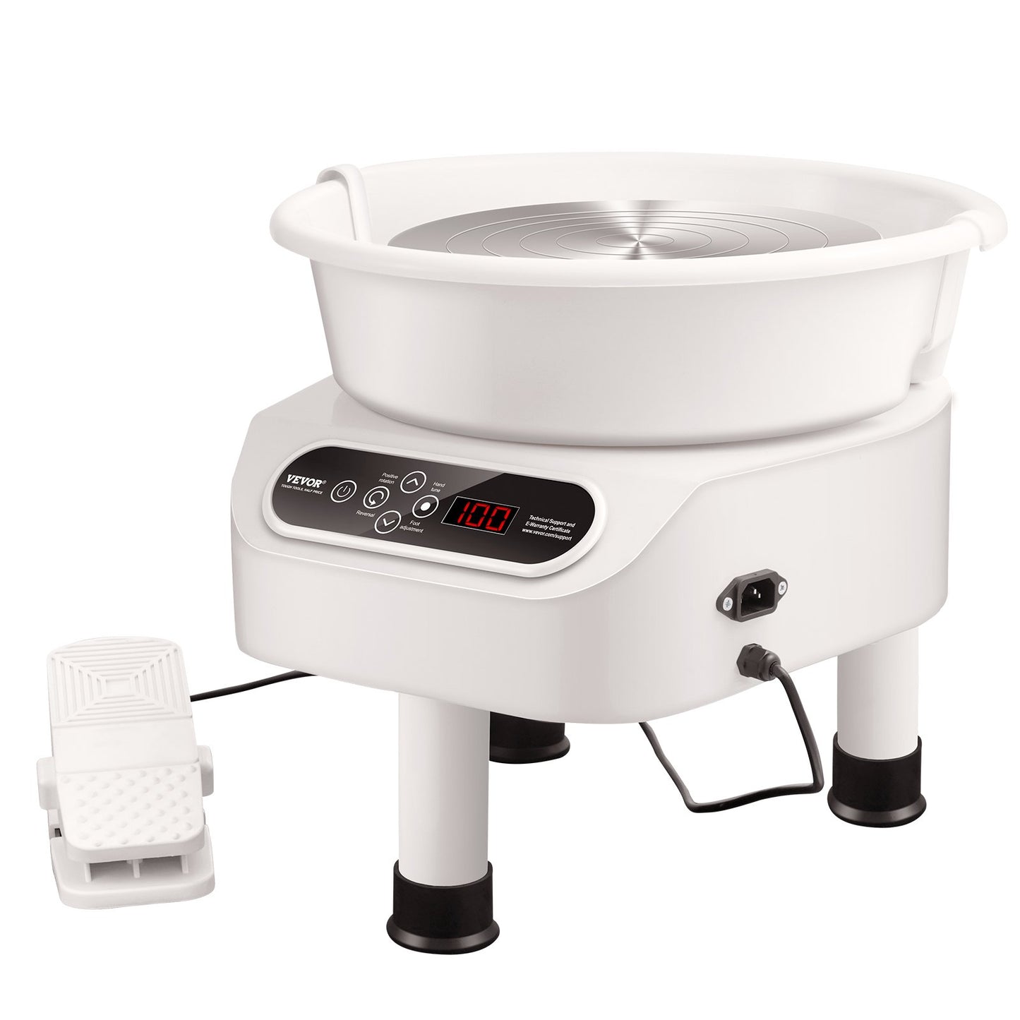 Keramikhjul, 10 tums keramikformningsmaskin, 350W elektriskt hjul för keramik med fotpedal och LCD-pekskärm, direktdrivet keramiskt hjul med 3 stödben för gör-det-själv-konst, vit