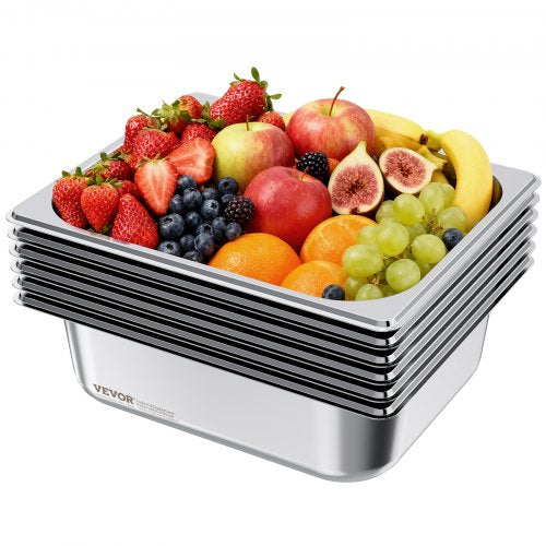 Rostfria ångpannor för hotell, 1/2 storlek x 98 mm djupa, 6 liters ångpanna för bord, anti-sylt restaurangtillbehör återanvändbar rostfri cateringförvaring för hem, fest, restaurang, hotell, buffé, 6-pack