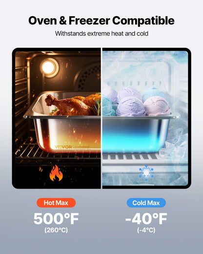 Rostfria ångpannor för hotell, 1/2 storlek x 98 mm djupa, 6 liters ångpanna för bord, anti-sylt restaurangtillbehör återanvändbar rostfri cateringförvaring för hem, fest, restaurang, hotell, buffé, 6-pack