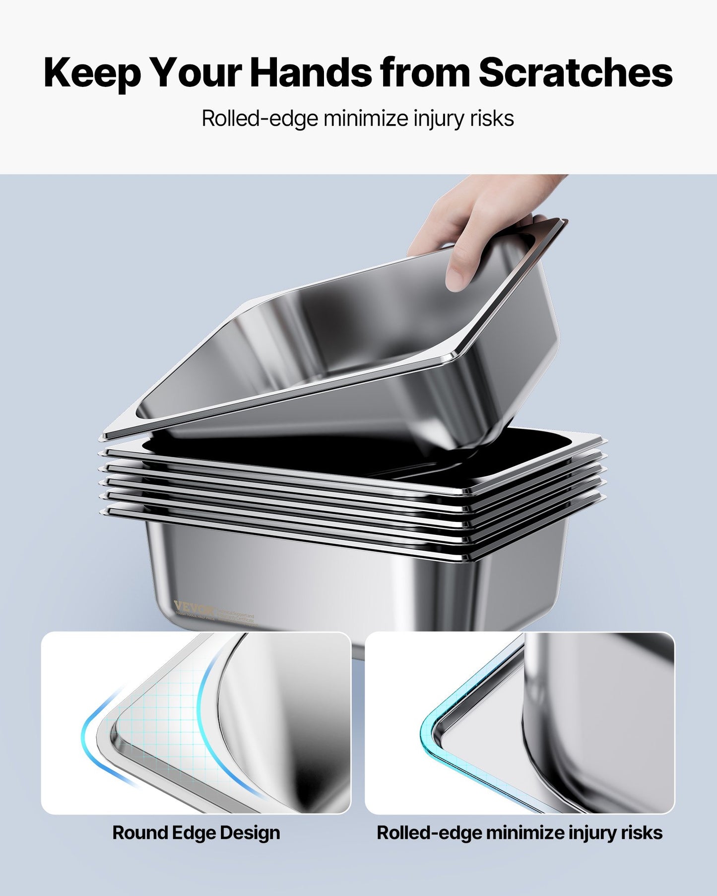 Rostfria ångpannor för hotell, 1/2 storlek x 98 mm djupa, 6 liters ångpanna för bord, anti-sylt restaurangtillbehör återanvändbar rostfri cateringförvaring för hem, fest, restaurang, hotell, buffé, 6-pack