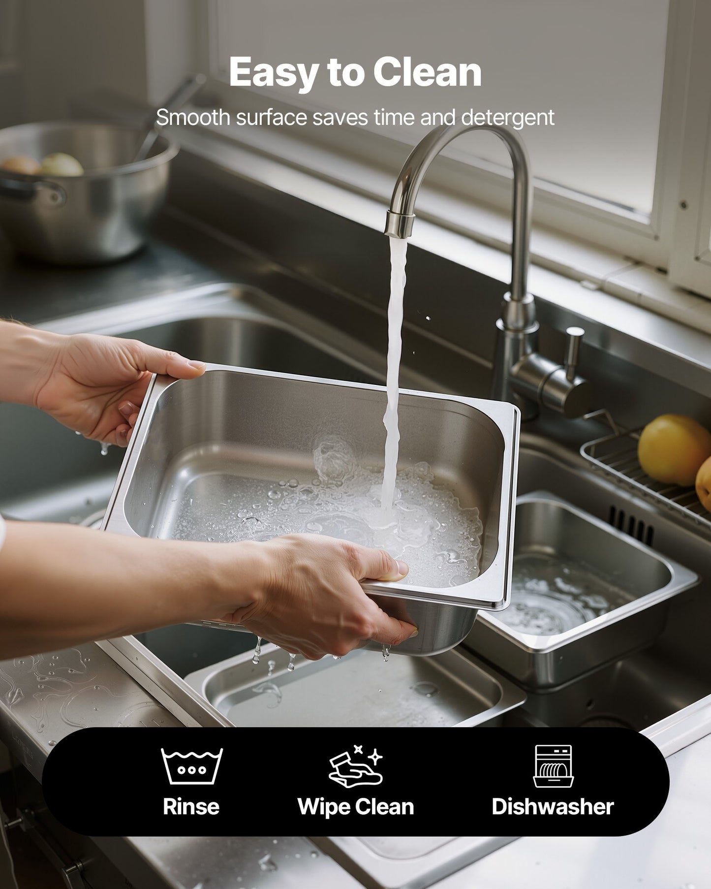 Rostfria ångpannor för hotell, 1/2 storlek x 98 mm djupa, 6 liters ångpanna för bord, anti-sylt restaurangtillbehör återanvändbar rostfri cateringförvaring för hem, fest, restaurang, hotell, buffé, 6-pack