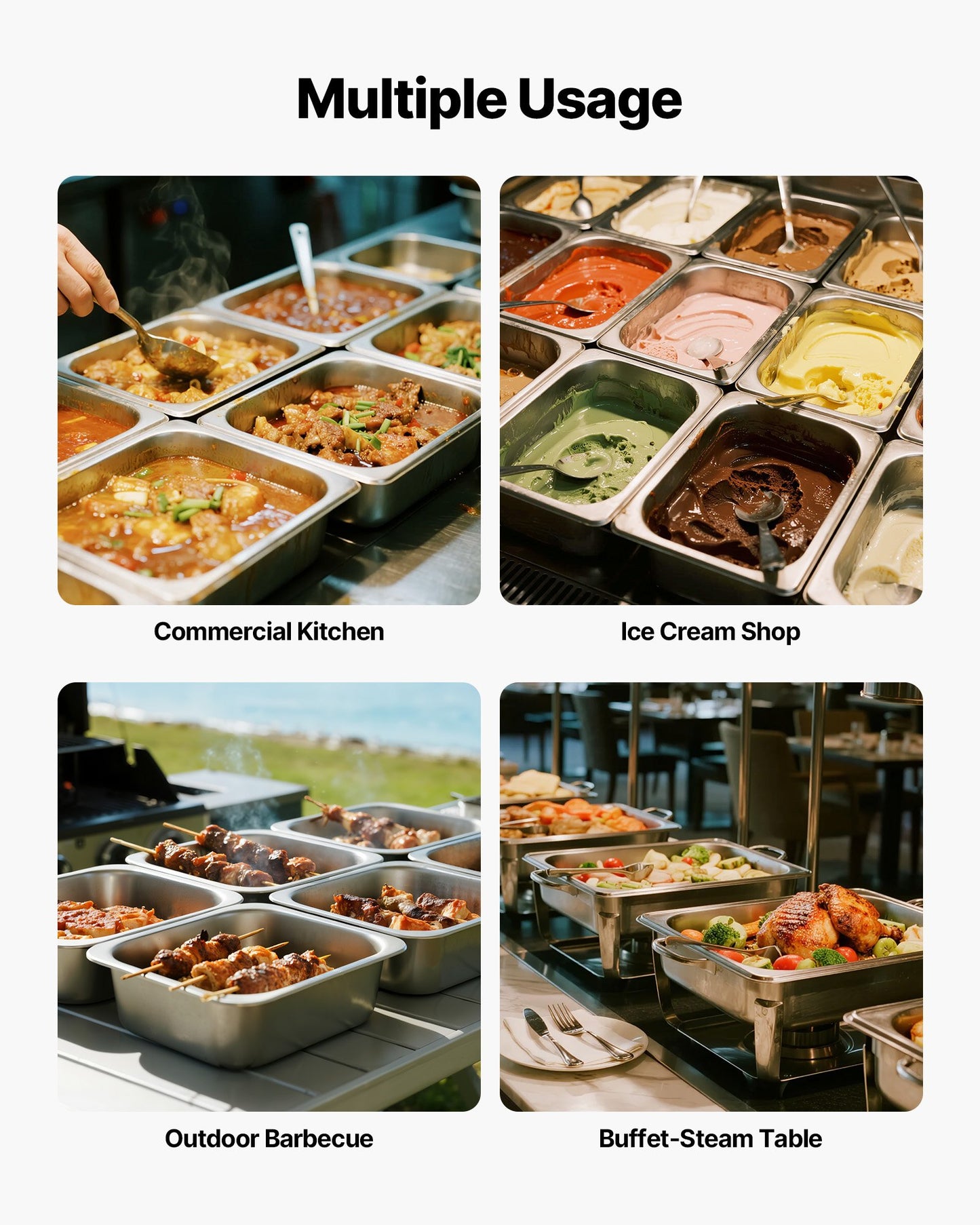 Rostfria ångpannor för hotell, 1/2 storlek x 98 mm djupa, 6 liters ångpanna för bord, anti-sylt restaurangtillbehör återanvändbar rostfri cateringförvaring för hem, fest, restaurang, hotell, buffé, 6-pack