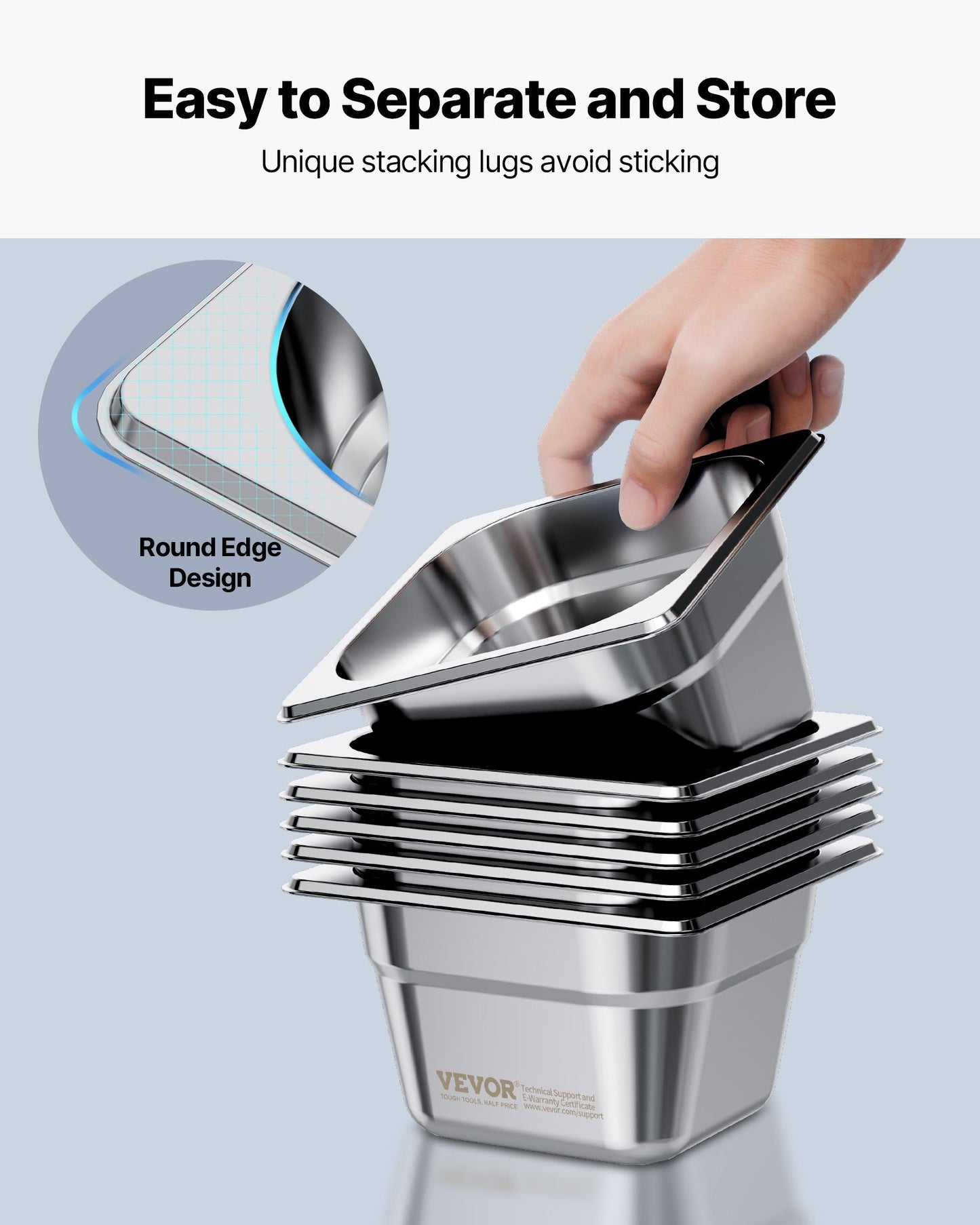 Rostfria ångpannor för hotell, storlek 1/6 x 100 mm djupa, 1,7 l ångpanna för bord, anti-sylt restaurangtillbehör återanvändbar rostfri cateringförvaring för hem, fest, restaurang, hotell, buffé, 6-pack