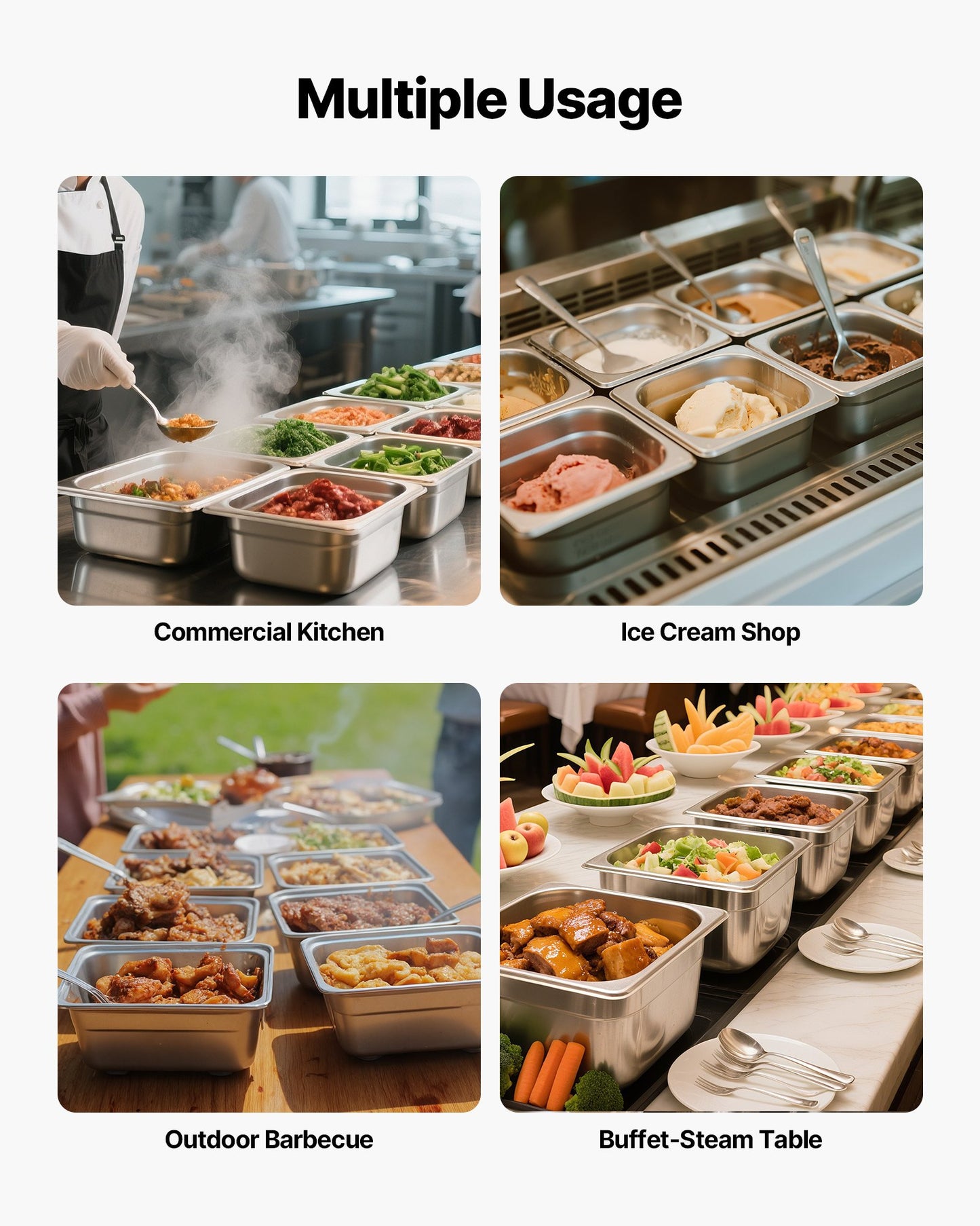 Rostfria ångpannor för hotell, storlek 1/6 x 100 mm djupa, 1,7 l ångpanna för bord, anti-sylt restaurangtillbehör återanvändbar rostfri cateringförvaring för hem, fest, restaurang, hotell, buffé, 6-pack