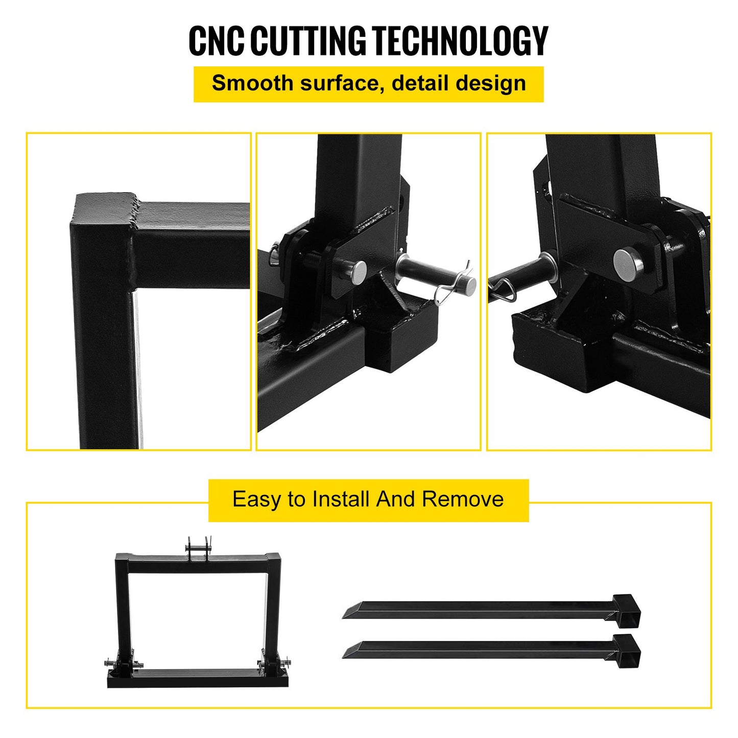3-punktsdrag med pallgaffel 907,2 kg, gaffelfäste för kategori 1-traktorer, 64,8x55,9x104,1 cm, ståltraktorredskap för tung utrustning, för traktor, kompaktlastare