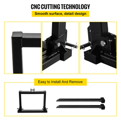 3-punktsdrag med pallgaffel 907,2 kg, gaffelfäste för kategori 1-traktorer, 64,8x55,9x104,1 cm, ståltraktorredskap för tung utrustning, för traktor, kompaktlastare