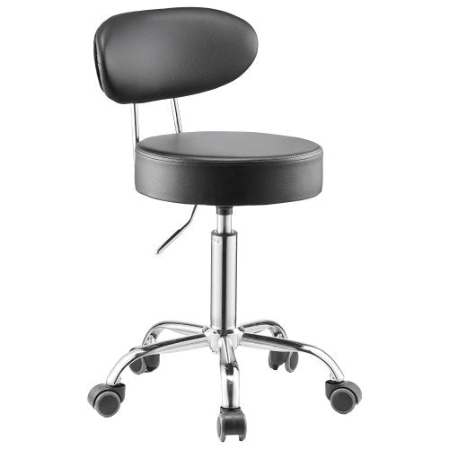 Verkstadspall med ryggstöd, pneumatisk garagestol/arbetspall med hjul, 136 kg last, justerbar krypstol, 360° vridbar vadderad verkstadspall, för garage, verkstad och bilreparationer, svart