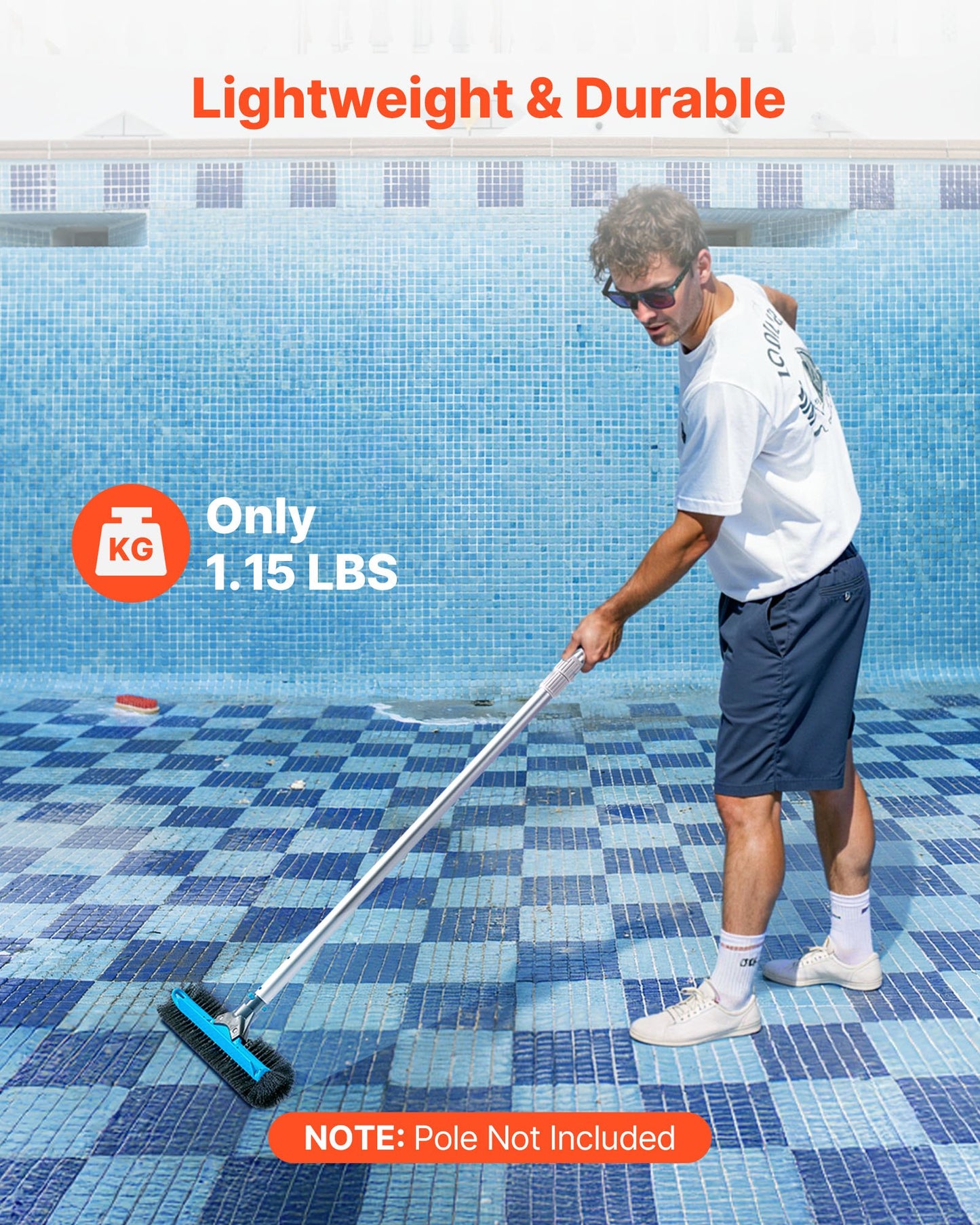 Poolborsthuvud, 508 mm skurborstar med nylonborst och aluminiumstångskoppling, kraftigt böjt borsthuvud för rengöring av nedgrävda/ovanmarksbaserade poolväggar, stång ingår ej