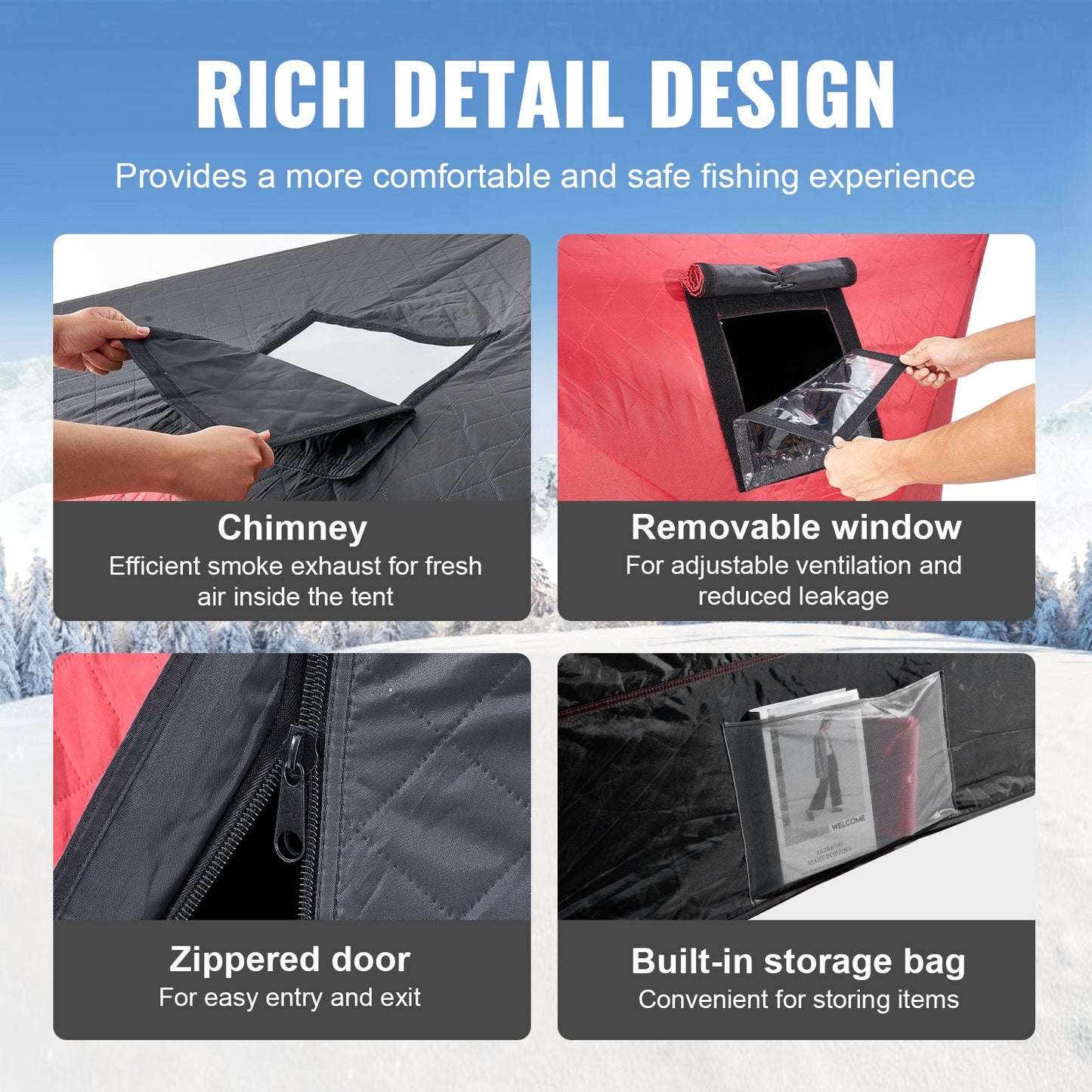 Bärbart isskydd, isolerat popup-isfisketält för 4-6 personer, 45 kvadratmeter fiskyta, termiskt isskydd för vinterfiske, isbit med ankare, rep, bärväska, 33x33