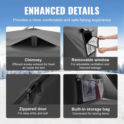 Bärbart isskydd, 6-8 personers popup-isfisketält, 70 kvadratfot fiskyta, isskydd för vinterfiske, vattentät Oxford-isbit med ankare/rep/bärväska, 142"x71" svart