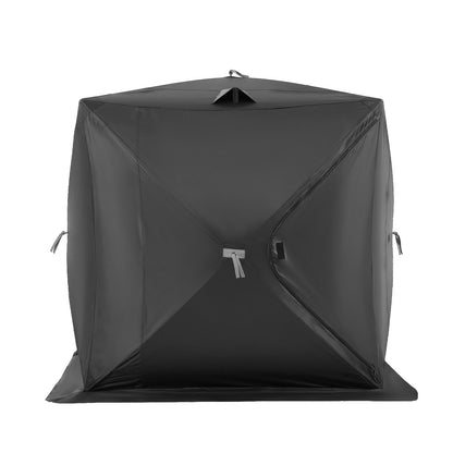 Bärbart isskydd, 6-8 personers popup-isfisketält, 70 kvadratfot fiskyta, isskydd för vinterfiske, vattentät Oxford-isbit med ankare/rep/bärväska, 142"x71" svart