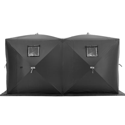 Bärbart isskydd, 6-8 personers popup-isfisketält, 70 kvadratfot fiskyta, isskydd för vinterfiske, vattentät Oxford-isbit med ankare/rep/bärväska, 142"x71" svart