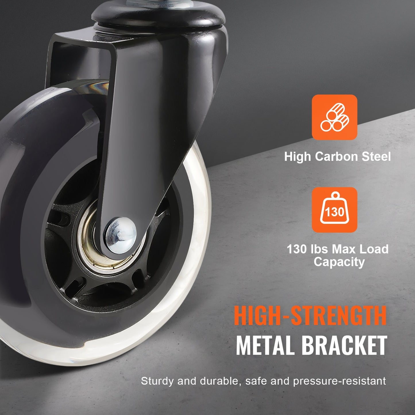 Hjul till kontorsstol, 5-pack, 7,6 cm hjulersättning för trägolv och mattor, kraftiga datorspelsbordshjul med 59,0 kg lastkapacitet, universell passform för de flesta stolar