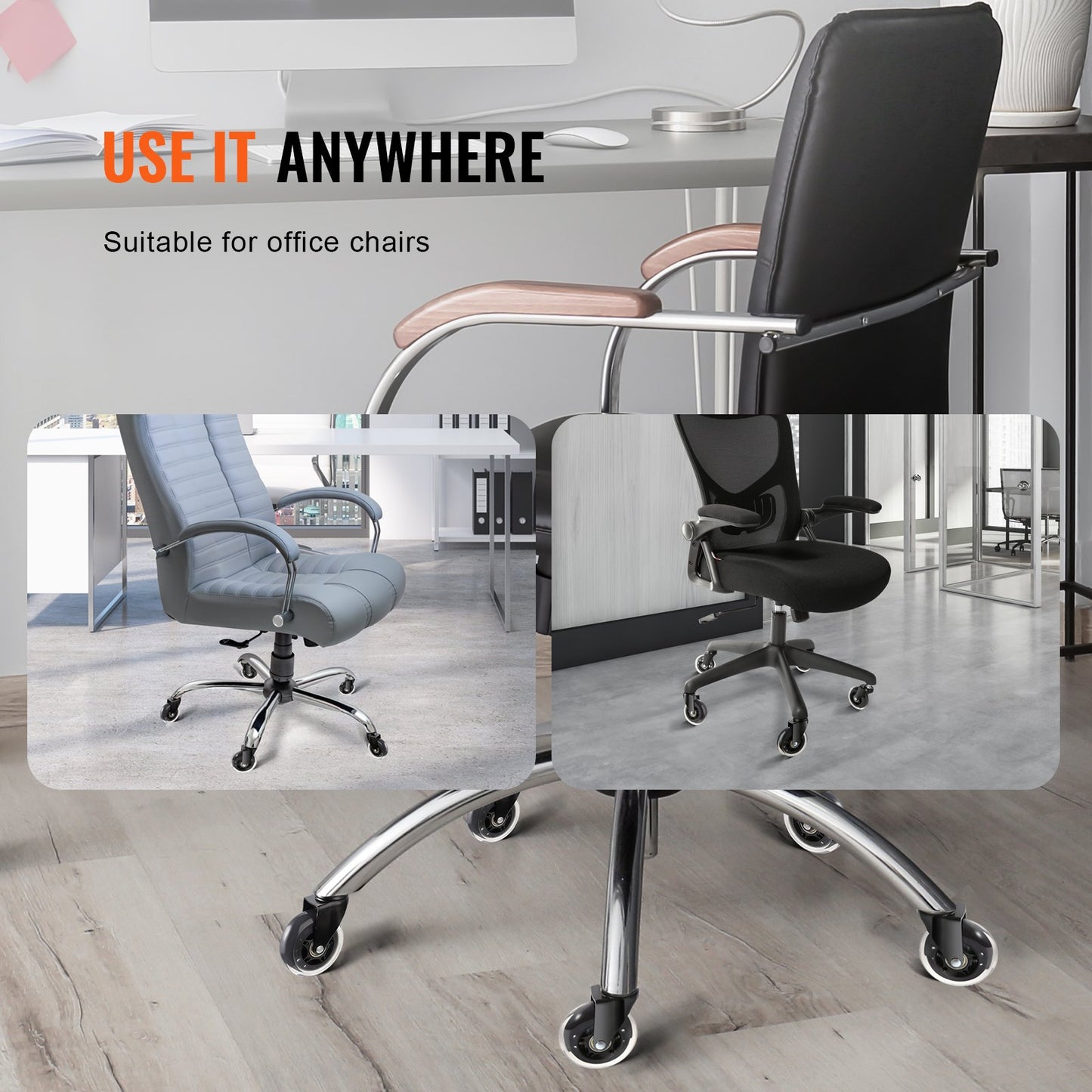 Hjul till kontorsstol, 5-pack, 7,6 cm hjulersättning för trägolv och mattor, kraftiga datorspelsbordshjul med 59,0 kg lastkapacitet, universell passform för de flesta stolar