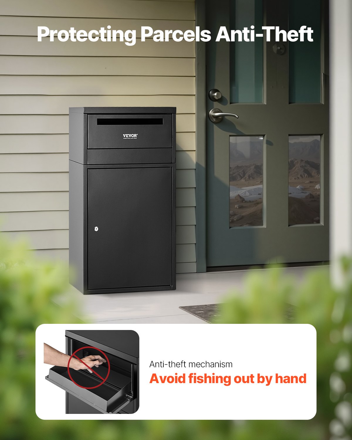 Paketleveranslådor för utomhusbruk, 35,8 tums brevlåda för paket med lås, paketlåda i galvaniserat stål med stöldskydd, väderbeständig paketbrevlåda för hem och kontor, svart
