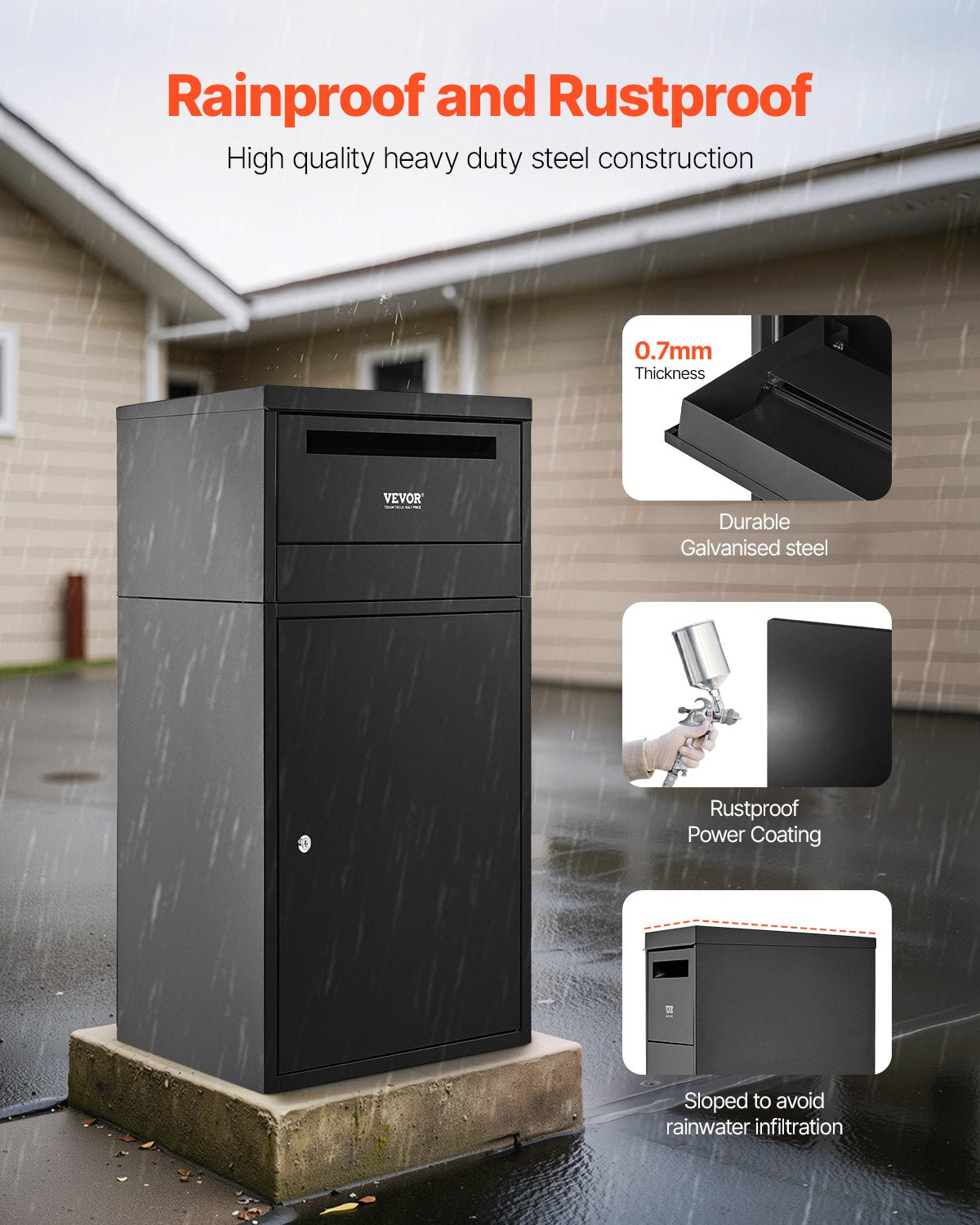 Paketleveranslådor för utomhusbruk, 35,8 tums brevlåda för paket med lås, paketlåda i galvaniserat stål med stöldskydd, väderbeständig paketbrevlåda för hem och kontor, svart