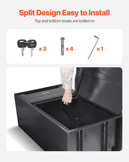 Paketleveranslådor för utomhusbruk, 35,8 tums brevlåda för paket med lås, paketlåda i galvaniserat stål med stöldskydd, väderbeständig paketbrevlåda för hem och kontor, svart