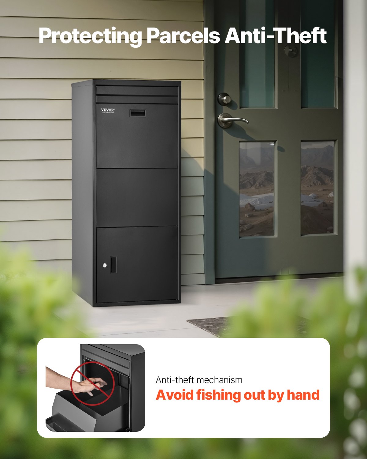 Paketleveranslådor för utomhusbruk, 47,2 tums brevlåda för paket med lås, paketlåda i galvaniserat stål med stöldskydd, väderbeständig paketbrevlåda för hem och kontor, svart