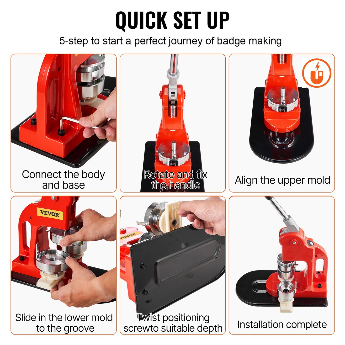 Knappmaskin, 75 mm (3 tum) stanspress för märkestryck, barn DIY-presenter nåltillverkare, knapptillverkningstillbehör med 500 st knappdelar &amp; cirkelskärare &amp; magisk bok