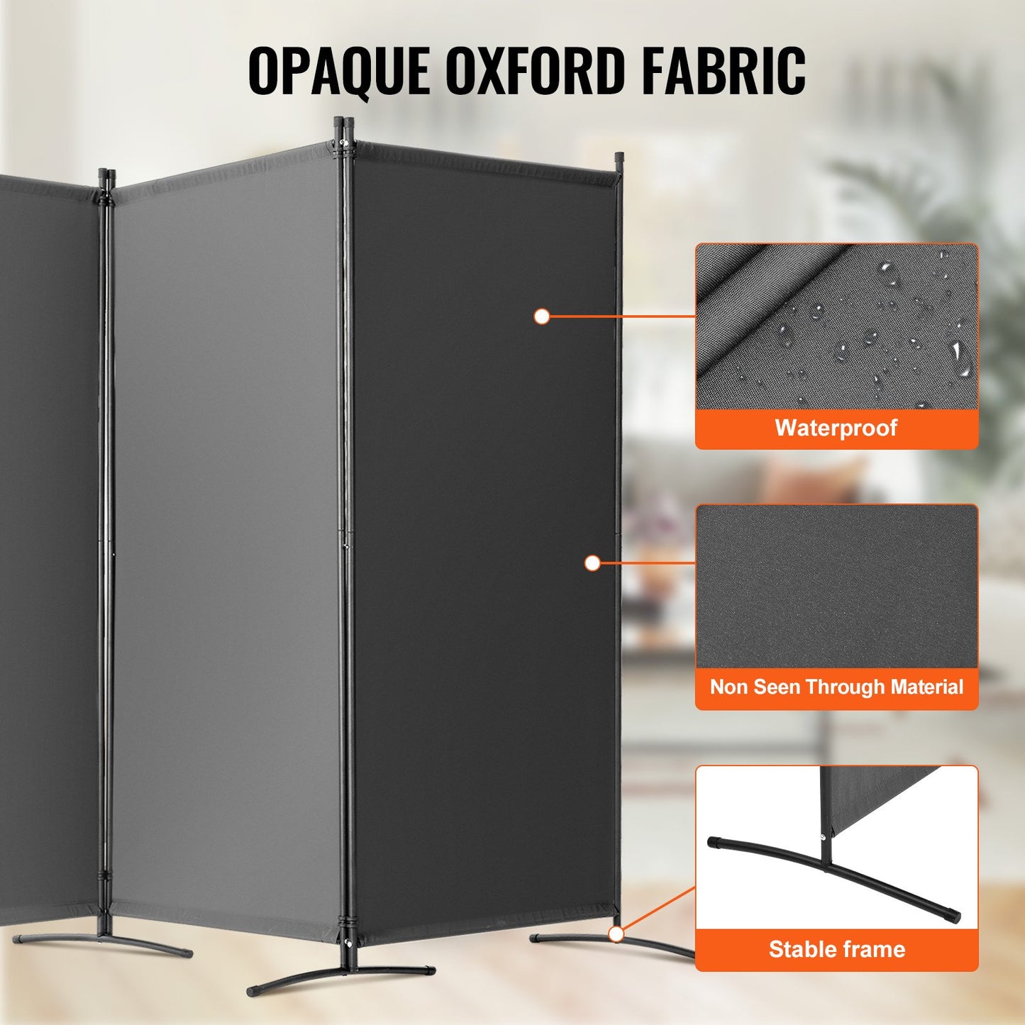 Rumsavdelare, 3 paneler rumsavdelare, hopfällbar skärm och bärbar skiljevägg för rumsavskiljning, fristående rumsavdelare för kontor, sovrum, arbetsrum, grå