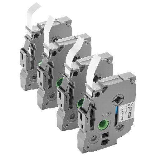 Etikettband, 4-pack, 0,47 tum / 12 mm svart på vit refill för etikettskrivare, kompatibel med olika typer av Brother P-Touch-etikettskrivare, hållbar och långvarig, ersättning för Letra Tag TZe-231