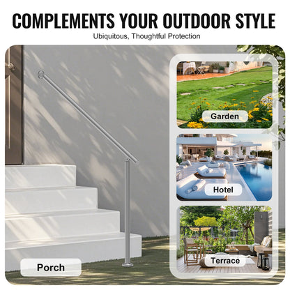 Ledstänger för utomhustrappor, 47,3 tum / 120 cm räckessats för vägggolv, räcken för utomhustrappor med installationssats, ledstänger för seniorer, verandaräcke och räckessats för altan, silver