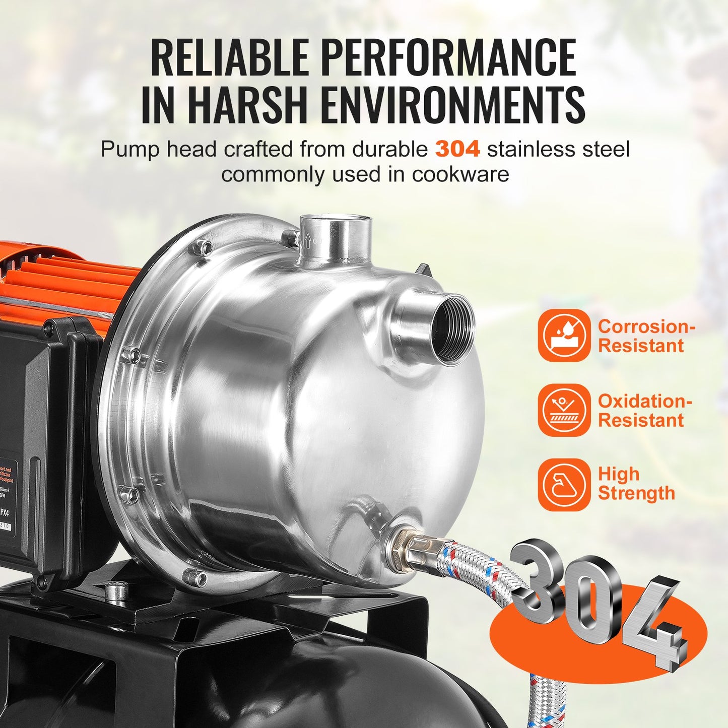 1193W (1,6 hk) brunnspump med trycktank, 83 l/min (1320 GPH), automatisk bevattningsvattenboosterpump med 19 liters (5 gallon) tank, 2/3,4 bar (30/50 psi) tryckbrytare, pumphuvud i rostfritt stål för trädgård och gräsmatta.