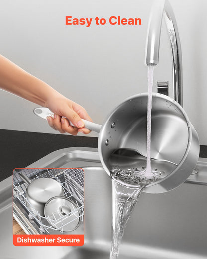 Kastrullset i rostfritt stål, 1 QT &amp; 2 QT &amp; 3 QT kastruller med glaslock, mångsidig nonstick-beläggningsgryta i rostfritt stål med ergonomiskt handtag, lämplig för ugn, diskmaskin, induktionshäll