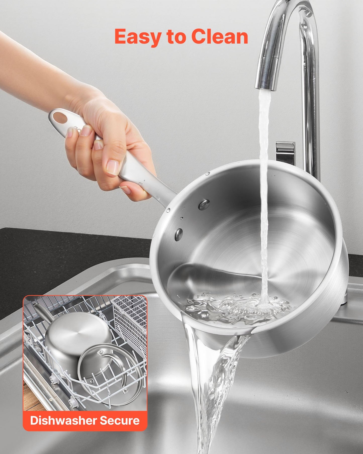 1,5 qt kastrull, rostfri kastrull med glaslock, multifunktionell nonstick-beläggningsbar liten såsgryta i rostfritt stål med ergonomiskt handtag, lämplig för ugn, diskmaskin, induktionshäll