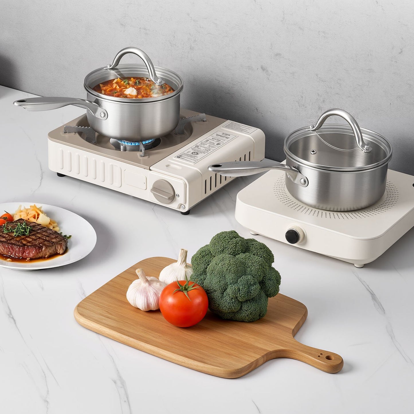 1,5 qt kastrull, rostfri kastrull med glaslock, multifunktionell nonstick-beläggningsbar liten såsgryta i rostfritt stål med ergonomiskt handtag, lämplig för ugn, diskmaskin, induktionshäll