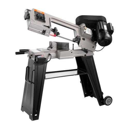 Horisontell bandsåg för metall, 102 x 152 mm (4 x 6 tum) rektangulär skärkapacitet, 220V vertikal bandsåg för metall med 550W motor, 0-45° vinkeljustering, variabel hastighet, för metall, trä och plast