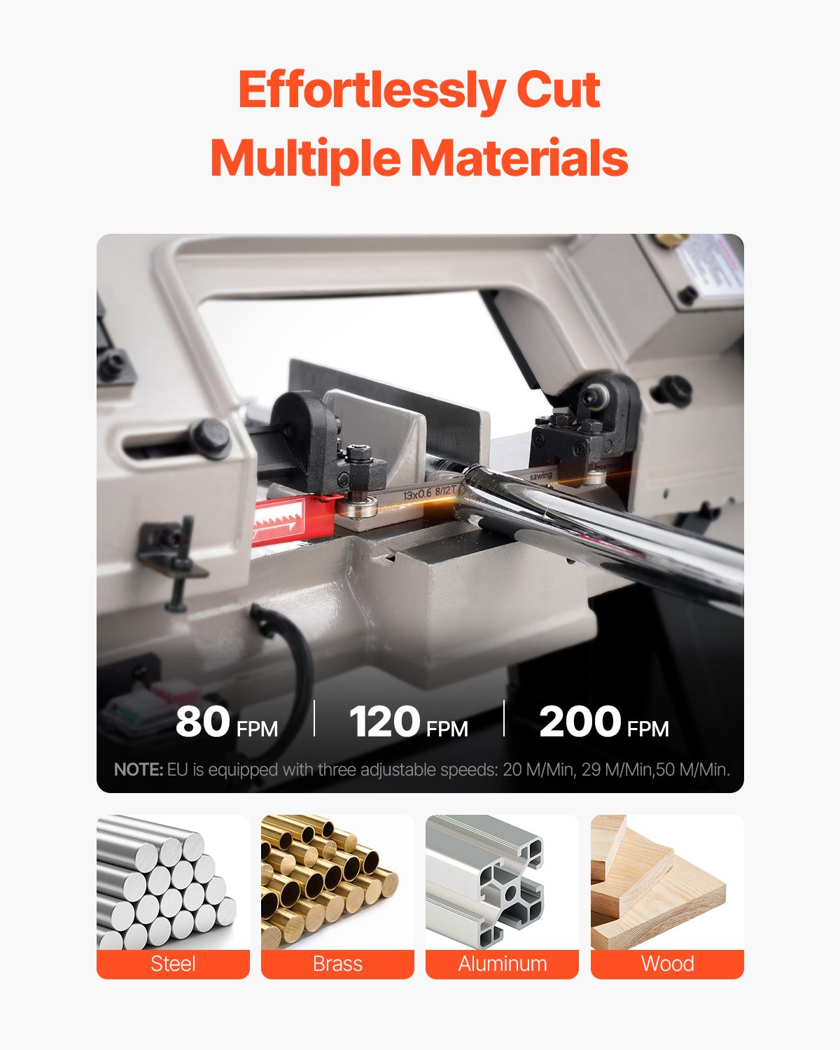 Horisontell bandsåg för metall, 102 x 152 mm (4 x 6 tum) rektangulär skärkapacitet, 220V vertikal bandsåg för metall med 550W motor, 0-45° vinkeljustering, variabel hastighet, för metall, trä och plast