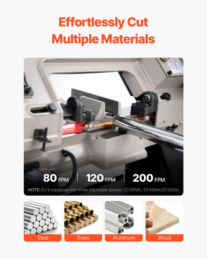 Horisontell bandsåg för metall, 102 x 152 mm (4 x 6 tum) rektangulär skärkapacitet, 220V vertikal bandsåg för metall med 550W motor, 0-45° vinkeljustering, variabel hastighet, för metall, trä och plast