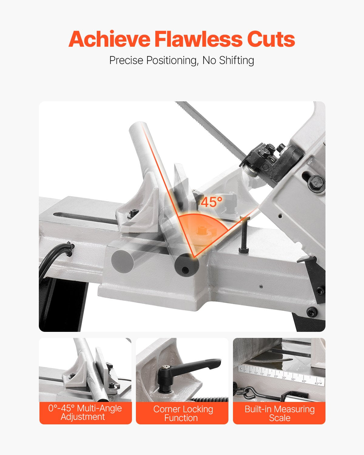 Horisontell bandsåg för metall, 102 x 152 mm (4 x 6 tum) rektangulär skärkapacitet, 220V vertikal bandsåg för metall med 550W motor, 0-45° vinkeljustering, variabel hastighet, för metall, trä och plast