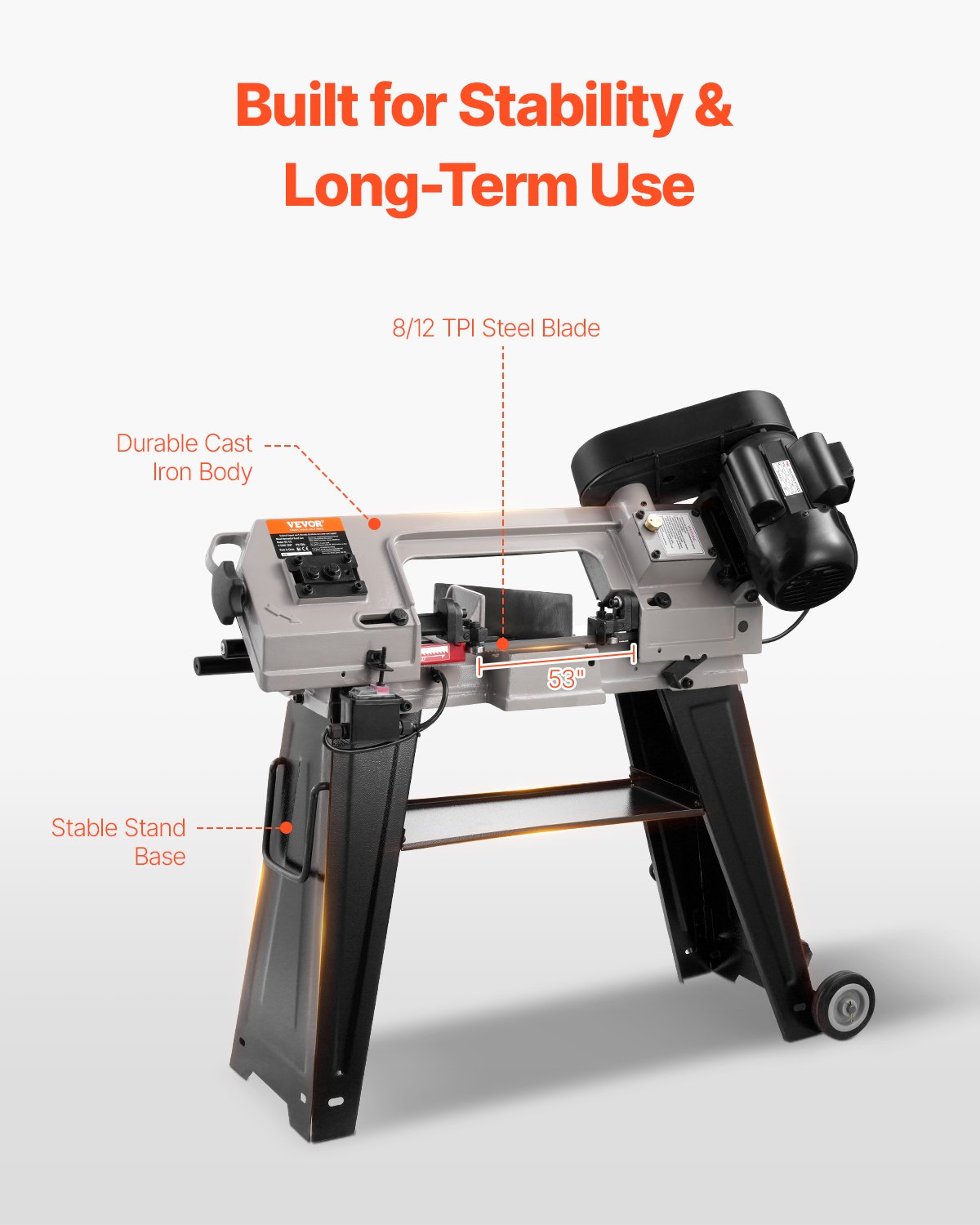 Horisontell bandsåg för metall, 102 x 152 mm (4 x 6 tum) rektangulär skärkapacitet, 220V vertikal bandsåg för metall med 550W motor, 0-45° vinkeljustering, variabel hastighet, för metall, trä och plast