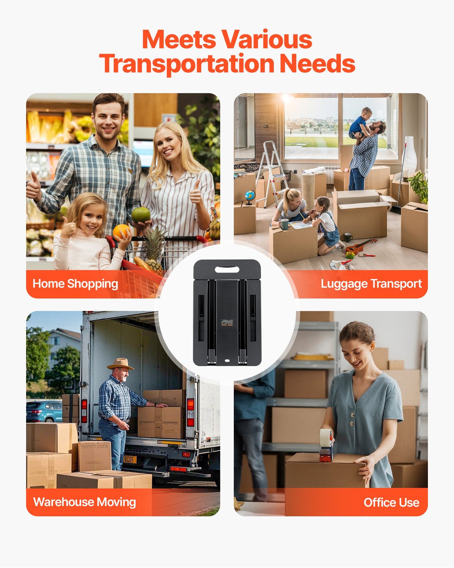 Hopfällbar säckvagn, 226,8 kg lastkapacitet, hopfällbar bagagevagn med 6 hjul, 2 elastiska rep och expanderbar bas, plattformsvagn för flygplatsresor, bagage, kontorsflytt, svart