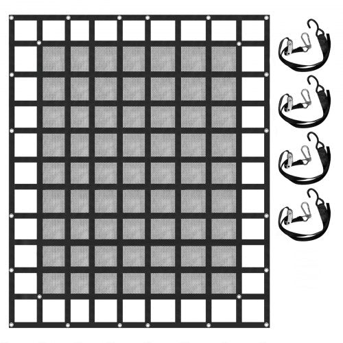 Lastnät med nät, 8' x 6,7' lastnät för pickupflak, kraftiga lastnät med kamspännen och S-krokar och kryssrem, lastnät för lastbilsflak för släpvagn, SUV, jeep (96" x 80")