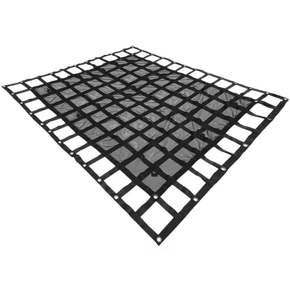 Lastnät med nät, 8' x 6,7' lastnät för pickupflak, kraftiga lastnät med kamspännen och S-krokar och kryssrem, lastnät för lastbilsflak för släpvagn, SUV, jeep (96" x 80")