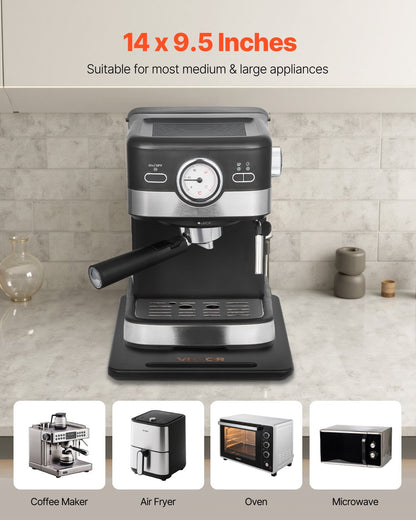 Apparatglidare, liten 14 x 9,5 tum, rullande glidbricka med tysta gummihjul och ihåligt handtag, lätt att rengöra, rullande bricka för kaffebryggare, köksbänkskiva, svart